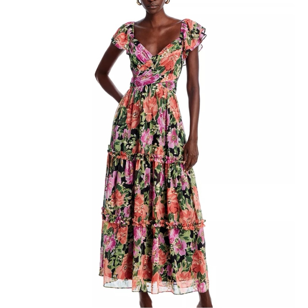 Aqua  Embroidered Floral Maxi Dress